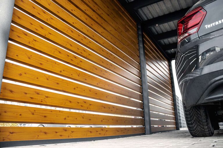 Flachdachcarport C600 in Anthrazit mit Rhombuspaneelen web исх 768x512